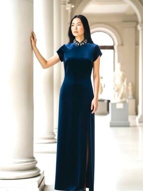 SL Fashions NY Velvet Cheongsam Elegant Opiao Evening Party Cocktail Dress SZ 8
